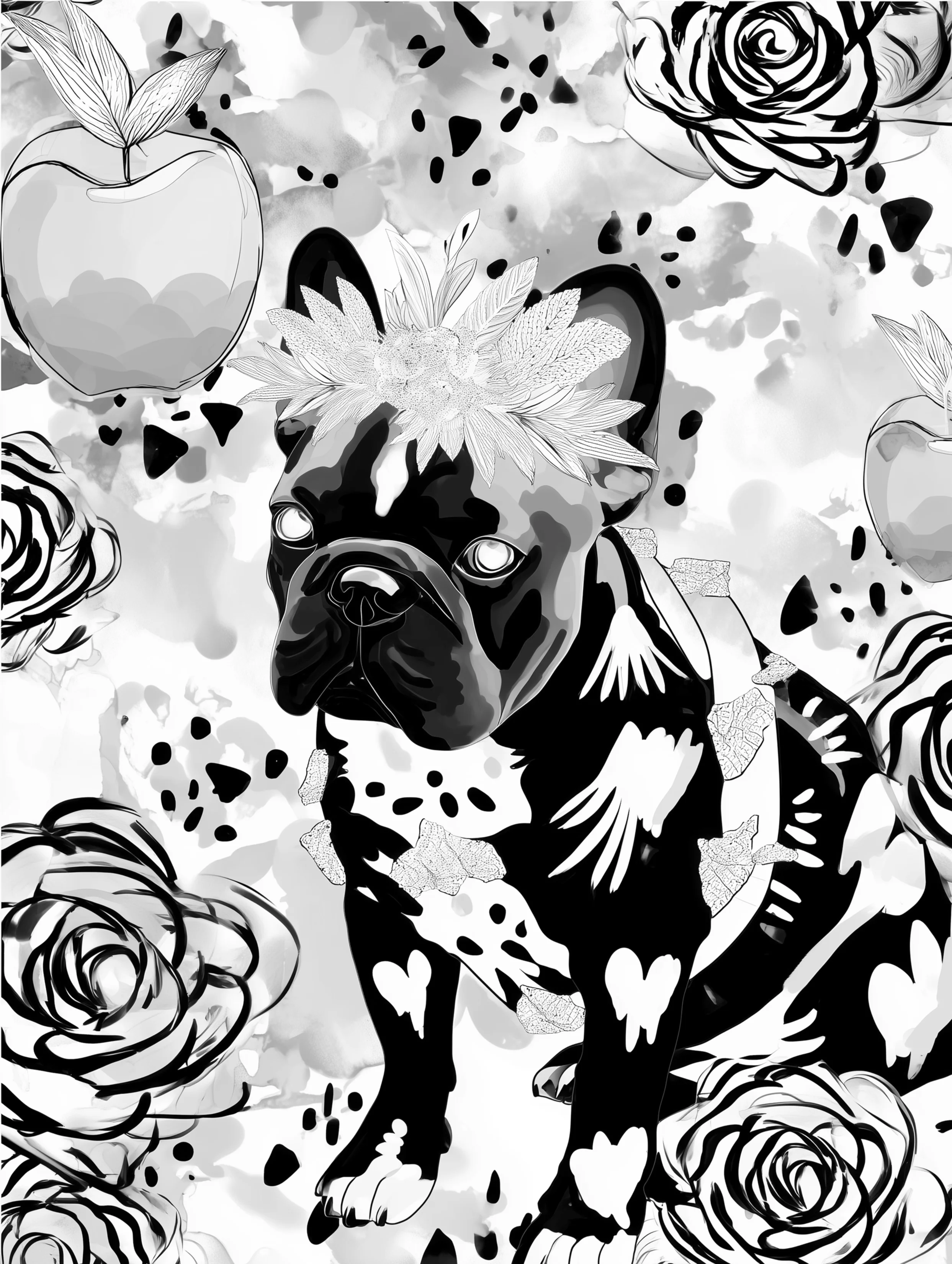 Free printable french bulldog coloring page featuring a white eyes bulldog
